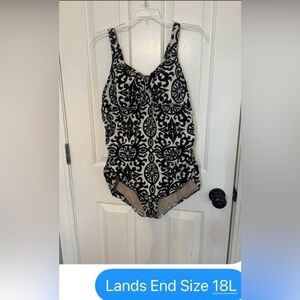 Lands' End Women's Black and White Patterned Swimsuit